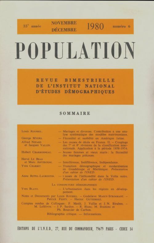 Livrenpoche : Population 35e année n°6 - Collectif - Livre