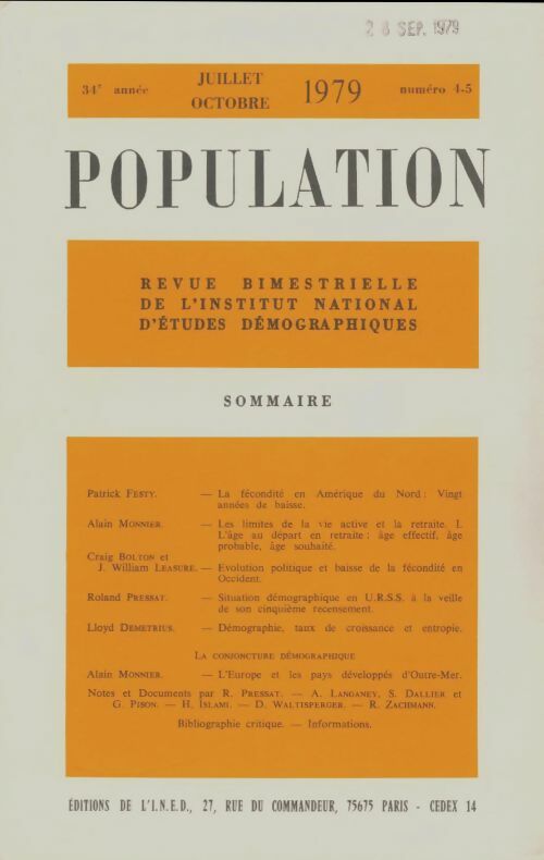 Livrenpoche : Population 34e année n°4-5 - Collectif - Livre