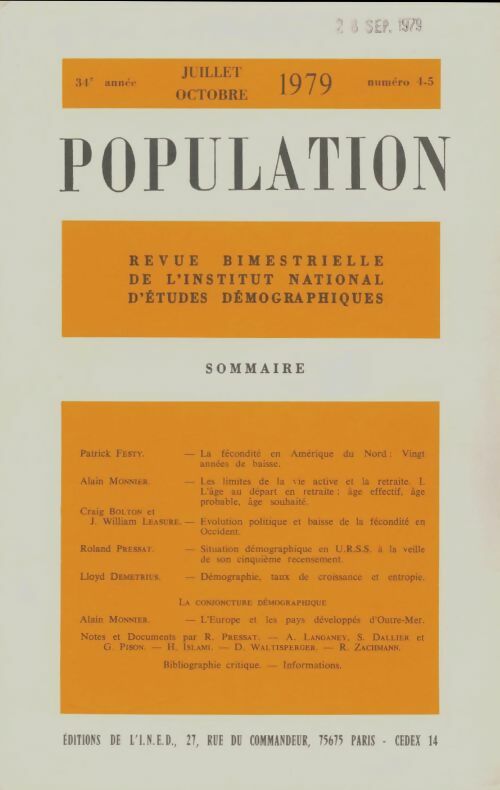 Population 34e année n°4-5 - Collectif -  Population  - Livre