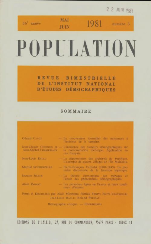 Livrenpoche : Population 36e année n°3 - Collectif - Livre