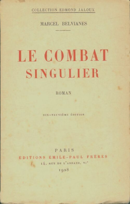 Livrenpoche : Le combat singulier - Marcel Belvianes - Livre