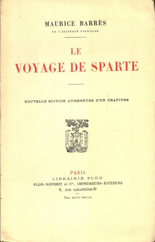Livrenpoche : Le voyage de Sparte - Maurice Barrès - Livre