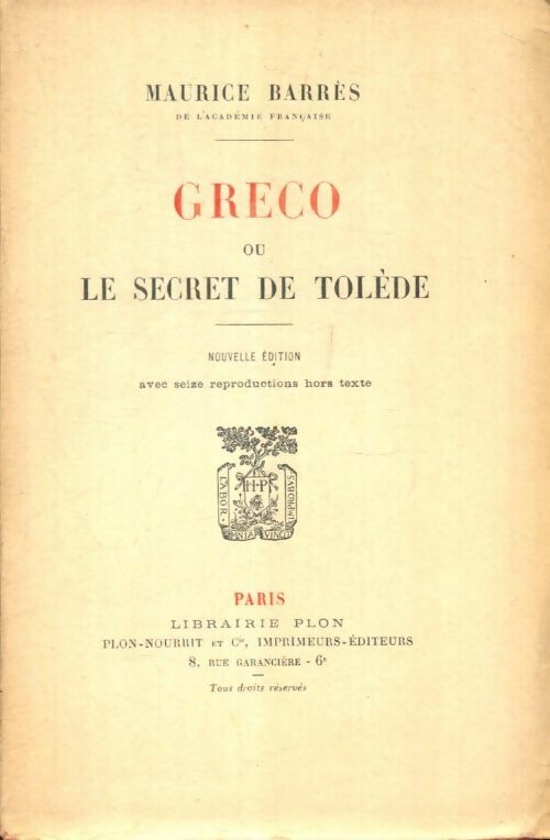 Livrenpoche : Greco ou le secret de Tolède - Maurice Barrès - Livre