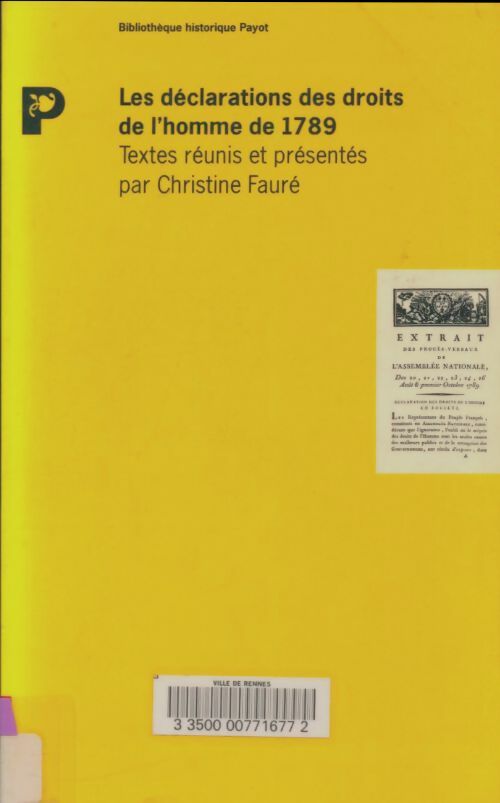 Livrenpoche : Les déclarations des droits de l'homme de 1789 - Christine Fauré - Livre