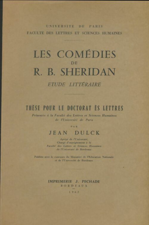 Livrenpoche : Les comédies de R.B. Sheridan - Jean Dulck - Livre