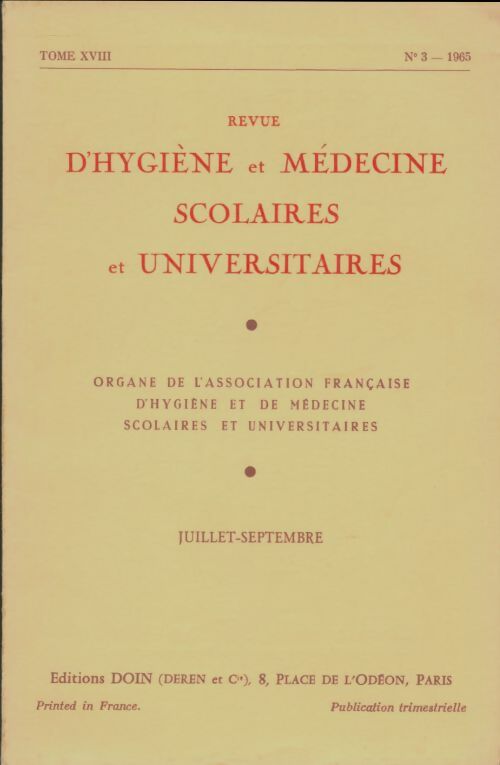 Livrenpoche : Revue d'hygiène et médecine scolaires et universitaires Tome XVIII n°3 - Collectif - Livre