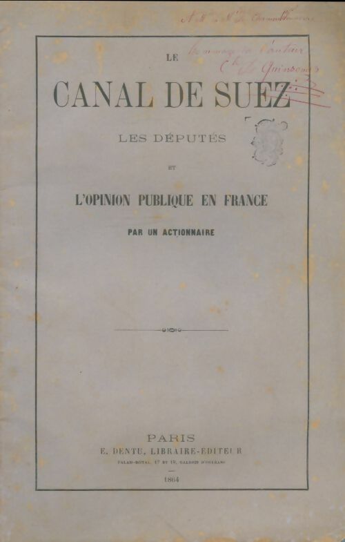 Livrenpoche : Le canal de Suez, ls députés et l'opinion publique en France - Collectif - Livre