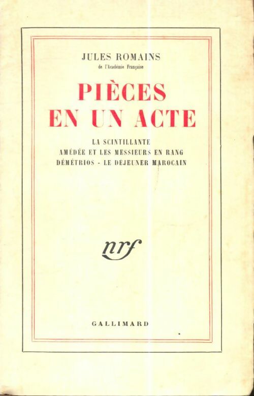 Livrenpoche : Pièces en un acte - Jules Romains - Livre
