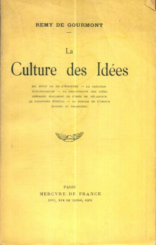 Livrenpoche : La culture des idées - Rémy De Gourmont - Livre