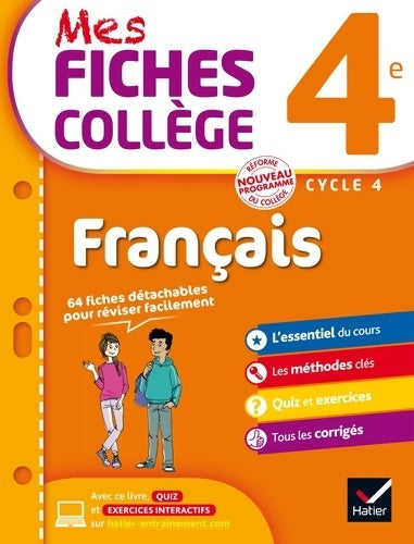 Livrenpoche : Mes fiches collège Français 4e : 40 fiches de révision et 120 exercices corrigés - Hélène Ricard - Livre