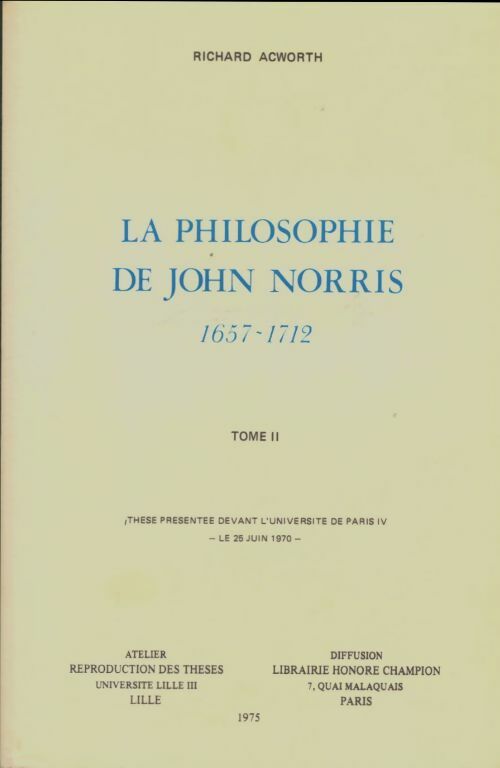 Livrenpoche : La philosophie de John Norris - Richard Acworth - Livre