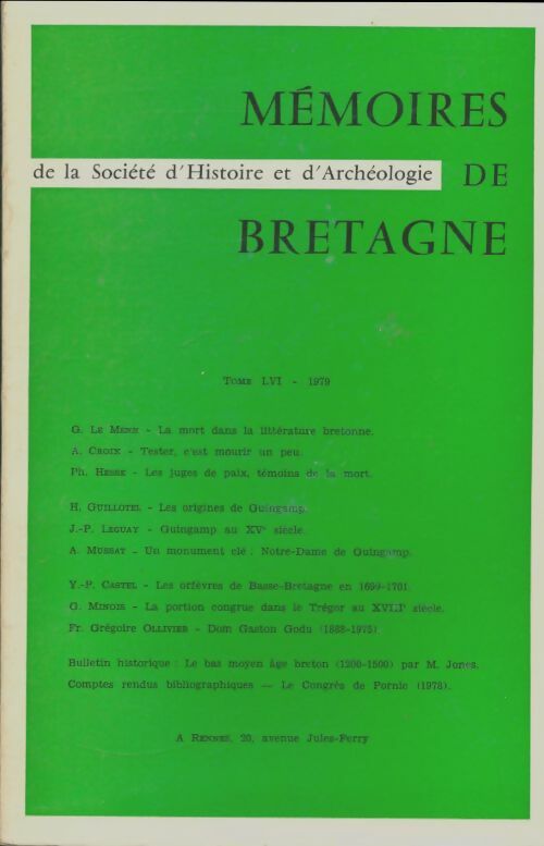 Livrenpoche : Mémoires de la société d'histoire et d'archéologie de Bretagne Tome LVI - Collectif - Livre