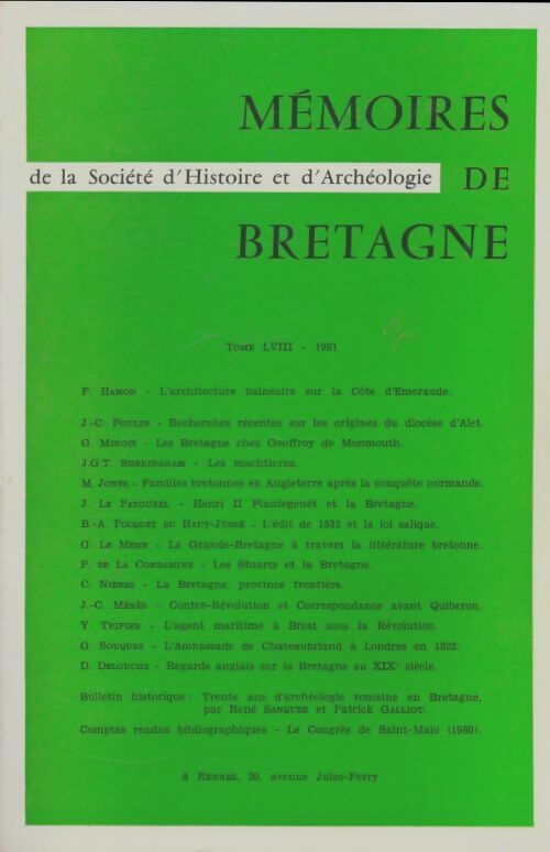 Livrenpoche : Mémoires de la société d'histoire et d'archéologie de Bretagne Tome LVIII - Collectif - Livre