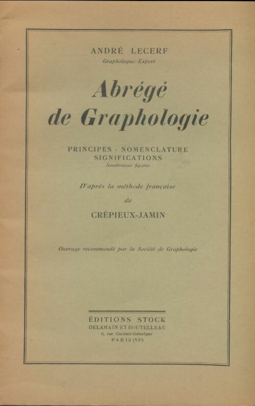 Livrenpoche : Abrégé de graphologie - André Lecerf - Livre