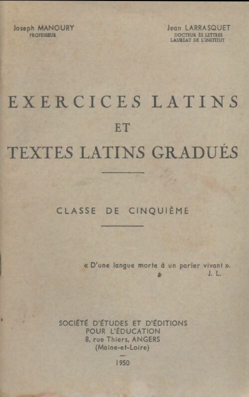 Livrenpoche : Exercices latins et textes latins gradués 5e - Joseph Manoury - Livre