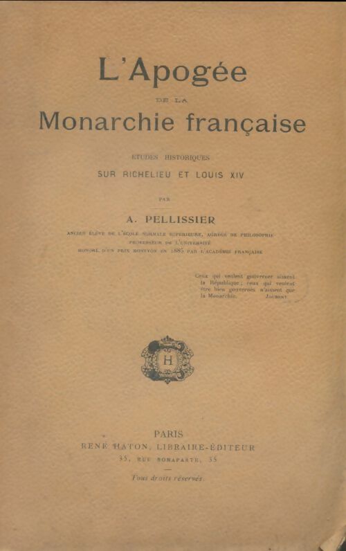 Livrenpoche : L'apogée de la monarchie française - Augustin Pellissier - Livre