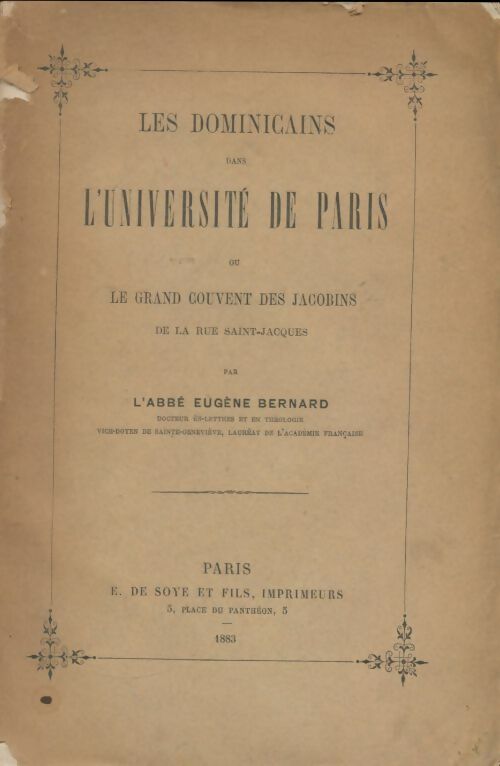 Livrenpoche : Les dominicains dans l'université de Paris - Eugène Bernard - Livre