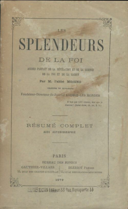 Livrenpoche : Les splendeurs de la foi - Abbé Moigno - Livre