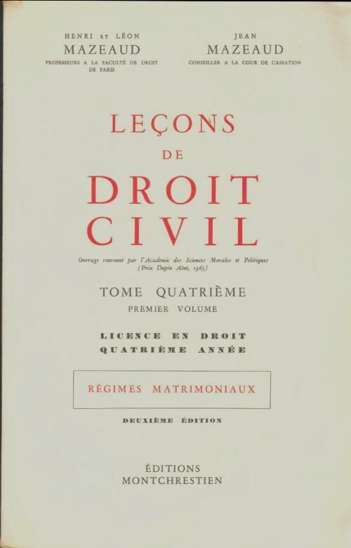 Livrenpoche : Leçons de droit civil Tome VI 1er volume  - Henri Mazeaud - Livre