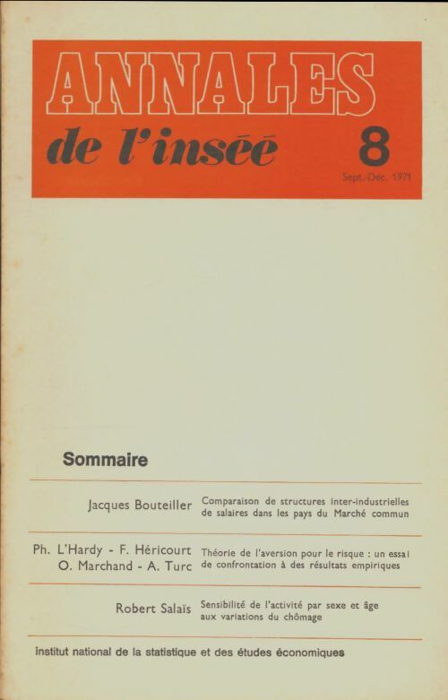 Livrenpoche : Annales de l'inséé n°8 - Collectif - Livre