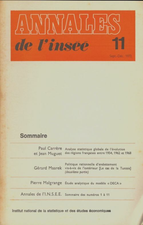 Livrenpoche : Annales de l'inséé n°11 - Collectif - Livre