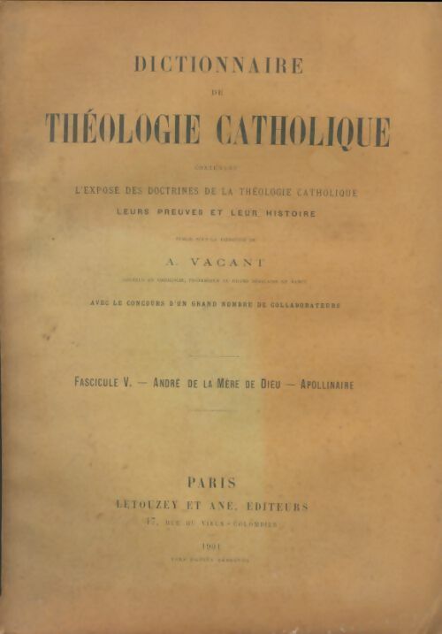 Livrenpoche : Dictionnaire de théologie catholique fascicule V - A Vacant - Livre