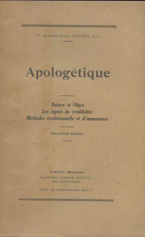 Livrenpoche : Apologétique  - Auguste-Alexis Goupil - Livre
