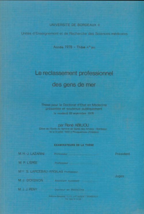 Livrenpoche : Le reclassement professionnel des gens de mer - René Abiliou - Livre