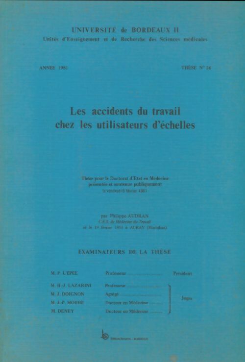 Livrenpoche : Les accidents du travail chez les utilisateurs d'échelles - Philippe Audran - Livre