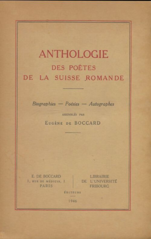 Livrenpoche : Anthologie des poètes de la Suisse romande - Eugène De Boccard - Livre