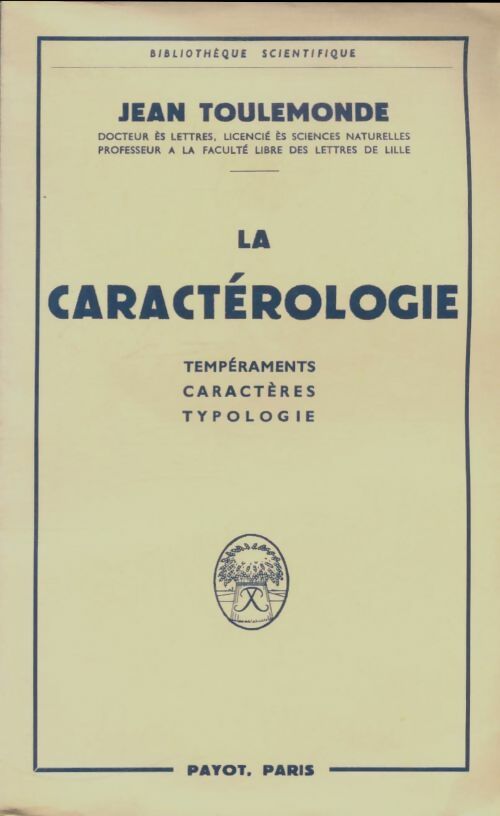 Livrenpoche : La caractérologie - Jean Toulemonde - Livre