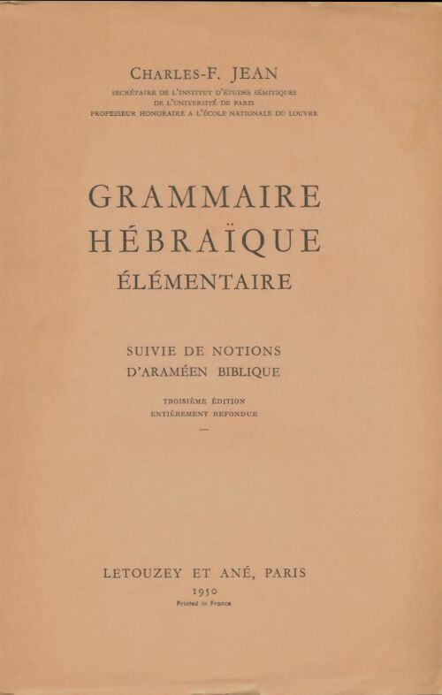 Livrenpoche : Grammaire hébraïque élémentaire - Charles-F. Jean - Livre