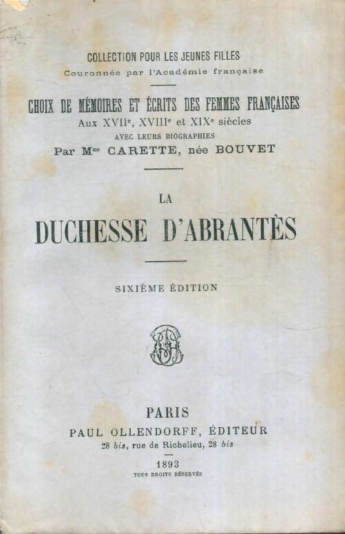 Livrenpoche : La duchesse d'Abrantès - Madame Carette - Livre