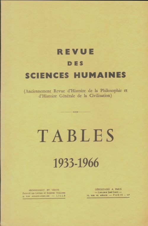 Livrenpoche : Revue des sciences humaines : Tables 1933-1966 - Collectif - Livre