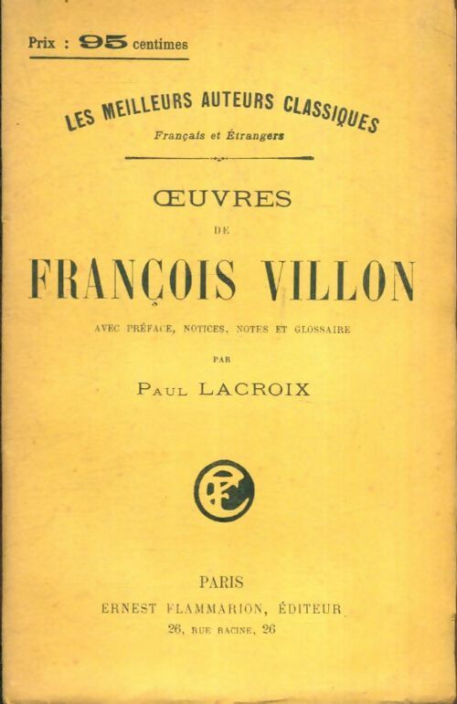 Livrenpoche : Oeuvres de François Villon - Paul Lacroix - Livre