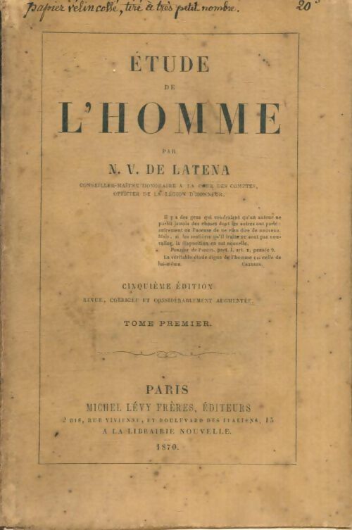 Livrenpoche : Étude de l'homme Tome I - N.V. De Latena - Livre