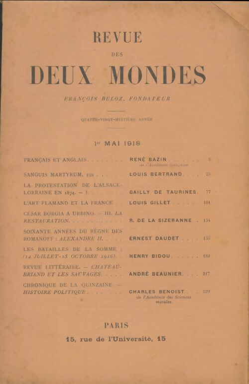 Livrenpoche : Revue des deux mondes mai 1918 - Collectif - Livre