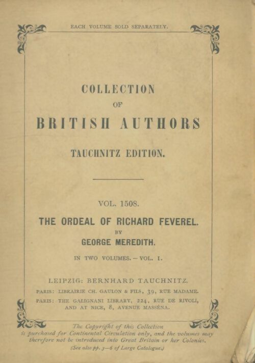 Livrenpoche : The ordeal of Richard Feverel vol 1 - George Meredith - Livre