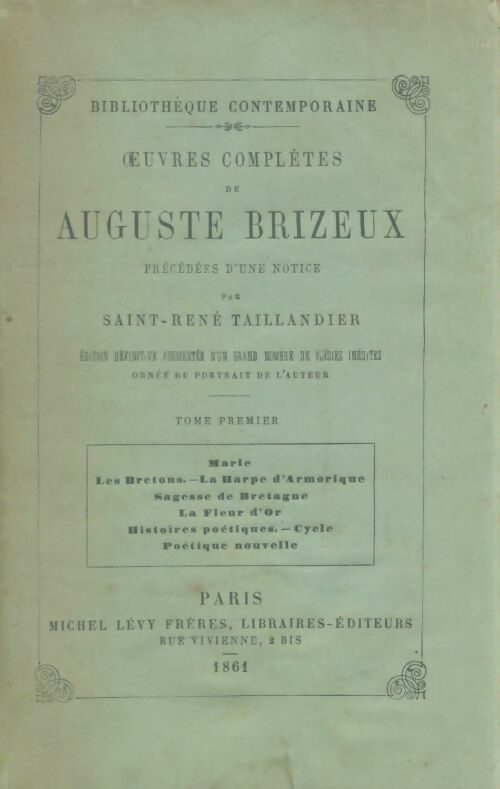 Livrenpoche : Oeuvres complètes Tome I - Auguste Brizeux - Livre