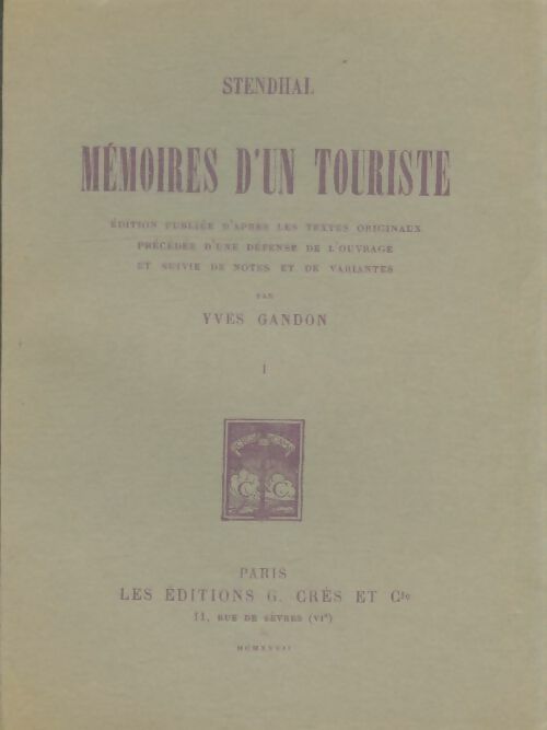Livrenpoche : Mémoires d'un touriste Tome I - Stendhal - Livre