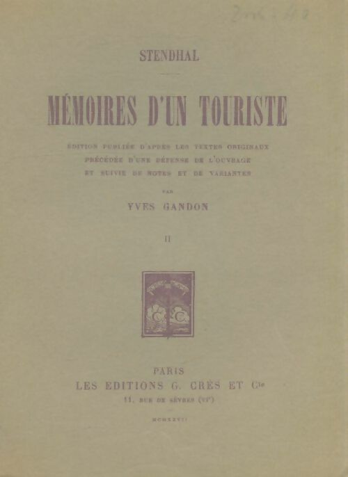 Livrenpoche : Mémoires d'un touriste Tome II - Stendhal - Livre