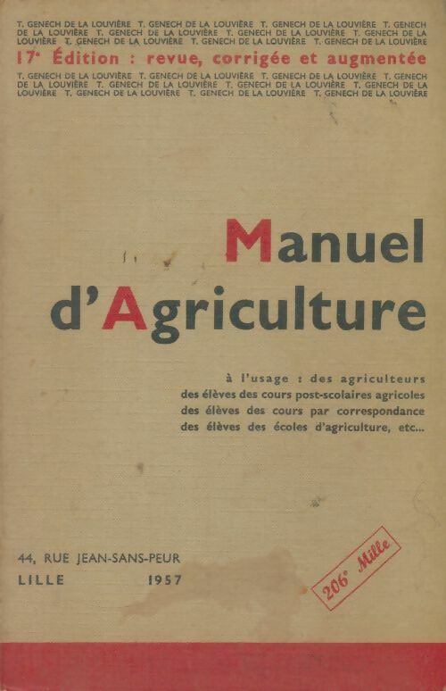 Livrenpoche : Manuel d'agriculture - T Genech De La Louvière - Livre