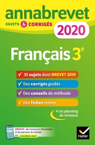 Livrenpoche : Annales du brevet Annabrevet 2020 Français 3e : 26 sujets corrigés - Christine Formond - Livre