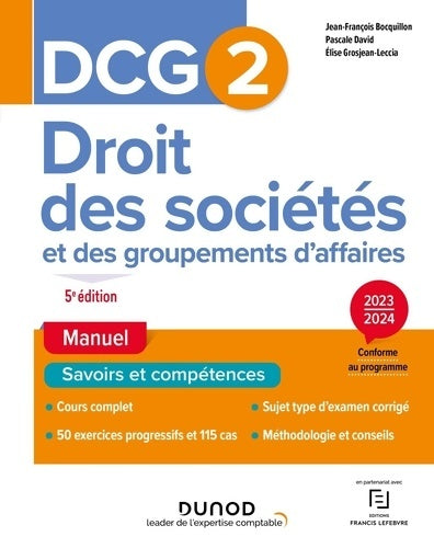 Livrenpoche : DCG 2 Droit des sociétés et des groupements d'affaires - Manuel 2023-2024 - Jean-François Bocquillon - Livre
