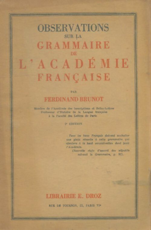 Livrenpoche : Observations sur la grammaire de l'académie française - Ferdinand Brunot - Livre