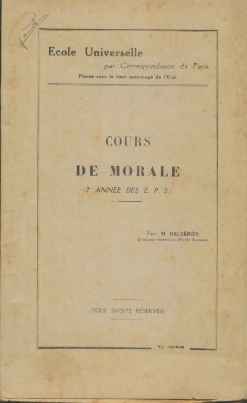 Livrenpoche : Cours de morale 2e année des EPS - M Delsériès - Livre