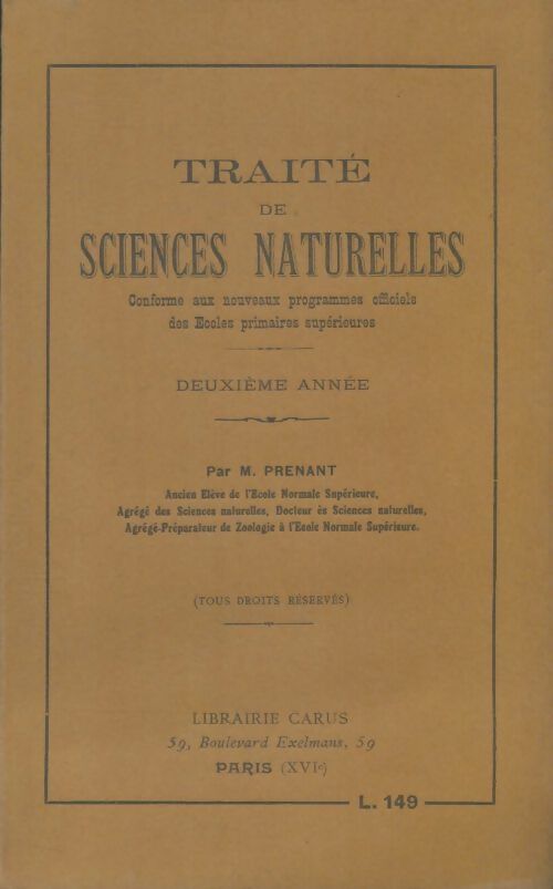 Livrenpoche : Traité de sciences naturelles 2e année - Marcel Prenant - Livre