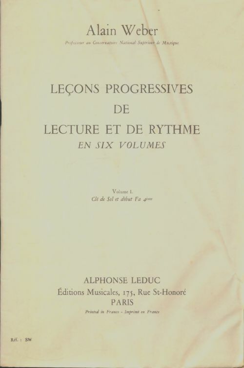 Livrenpoche : Leçons progressives de lecture et de rythme Tome I - Alain Weber - Livre