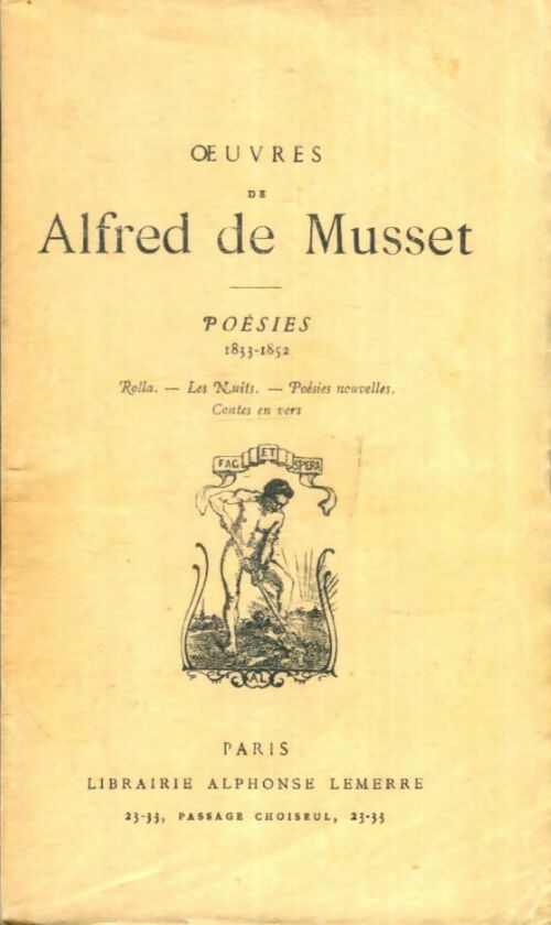 Livrenpoche : Oeuvres de Alfred de Musset : Poésies 1833-1852 - Alfred De Musset - Livre