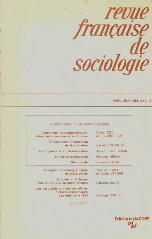 Livrenpoche : Revue française de sociologie n°XXVII-2 - Collectif - Livre